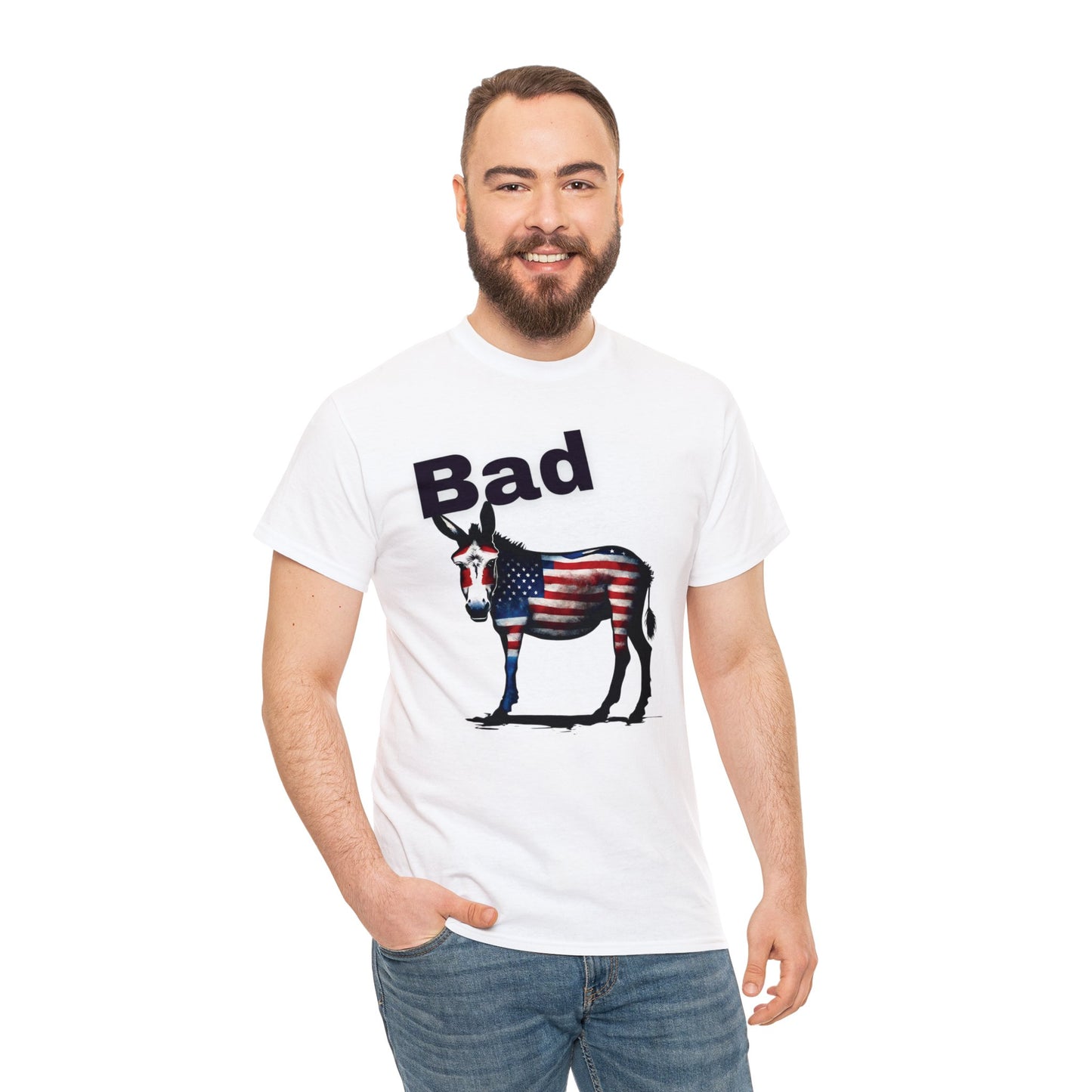 American Bad Ass Donkey American Flag Beer Please QR Code, Unisex Heavy Cotton Tee