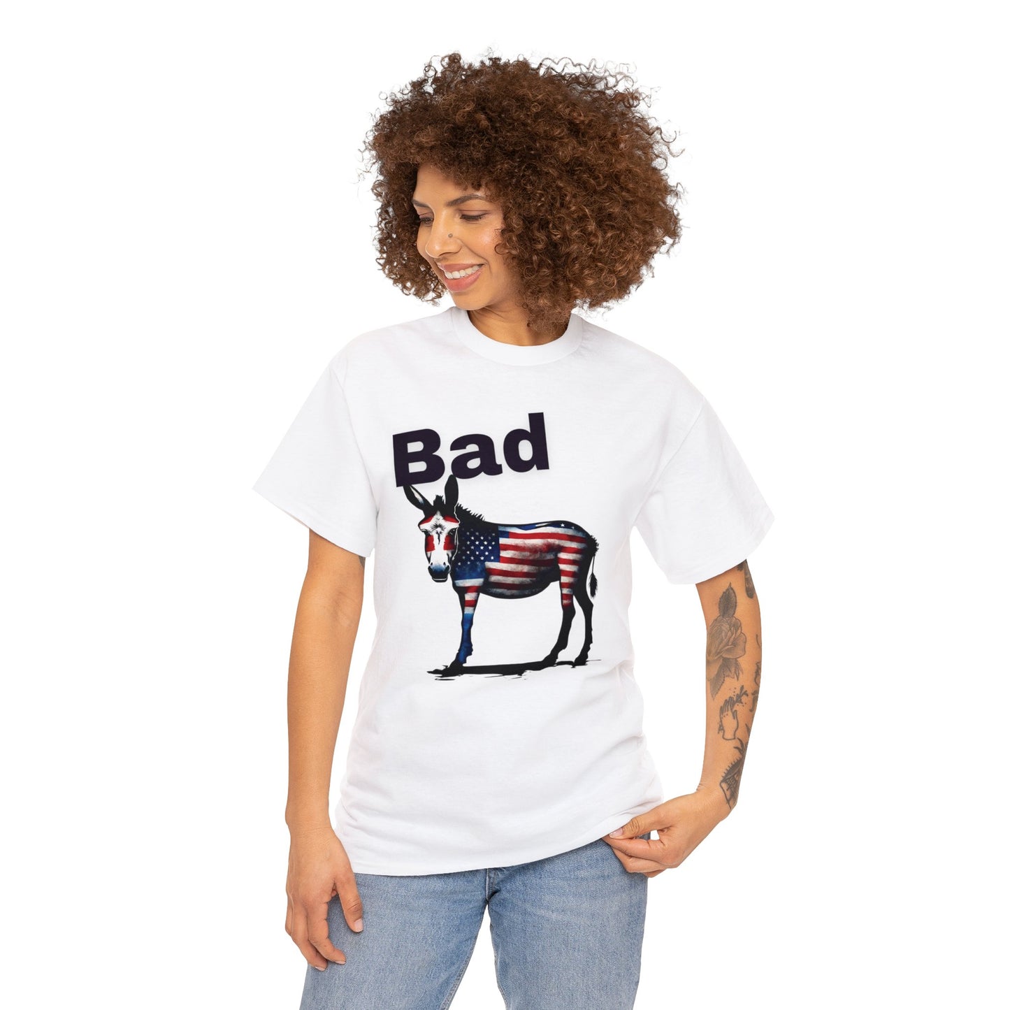 American Bad Ass Donkey American Flag Beer Please QR Code, Unisex Heavy Cotton Tee