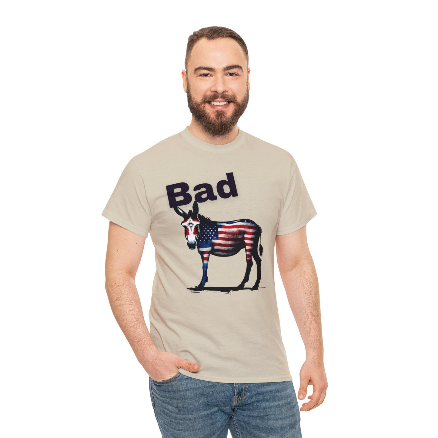 American Bad Ass Donkey American Flag Beer Please QR Code, Unisex Heavy Cotton Tee