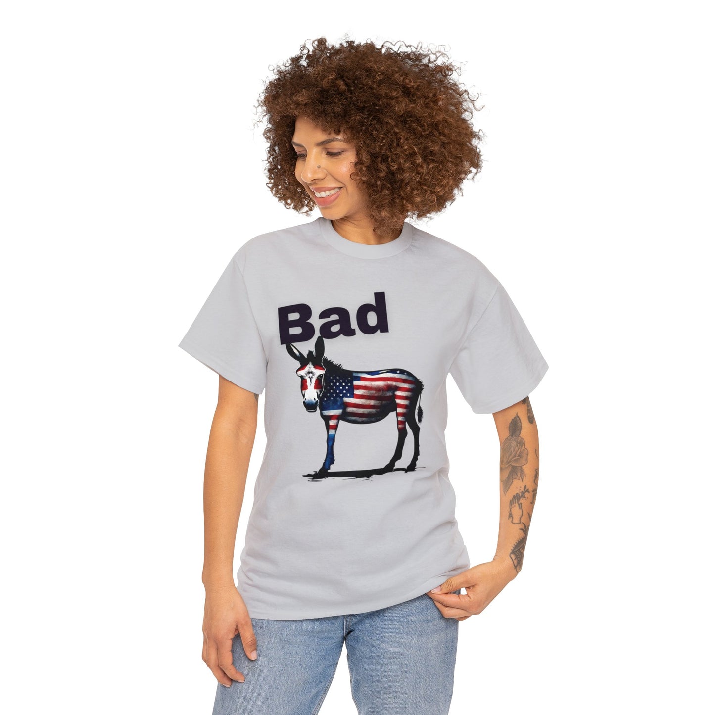 American Bad Ass Donkey American Flag Beer Please QR Code, Unisex Heavy Cotton Tee